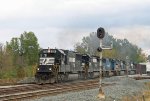 NS 2511 leads train 349 thru D&S junction. The track veering off to the right is part of the original Durham & Southern, now CSX 